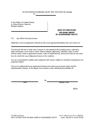 Document preview: Form CIV-585 Writ of Execution for Bank Sweep by Government Entity - Alaska