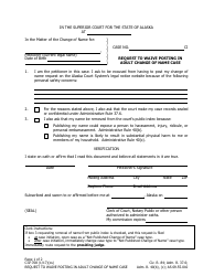 Document preview: Form CIV-708 Request to Waive Posting in Adult Name Change Case - Alaska