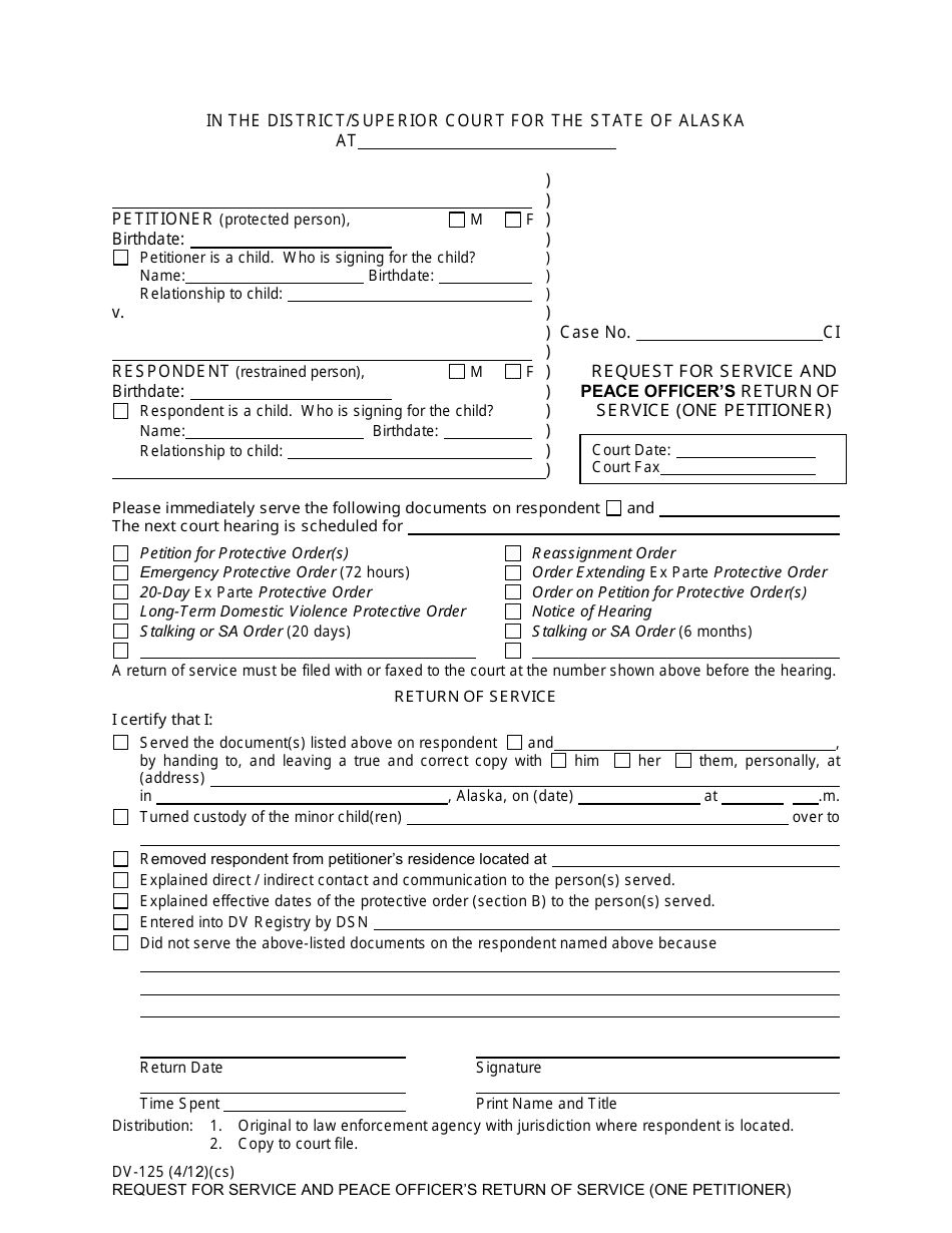 Form DV 125 Download Fillable PDF Or Fill Online Request For Service 