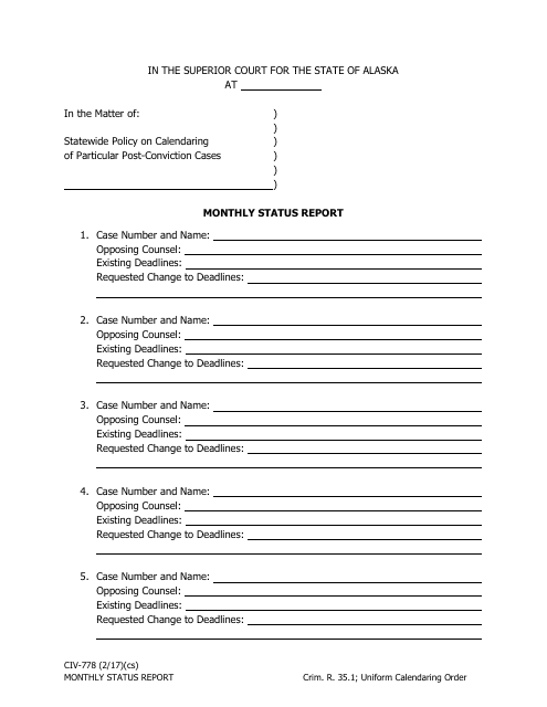 Form CIV-778 Monthly Status Report - Alaska