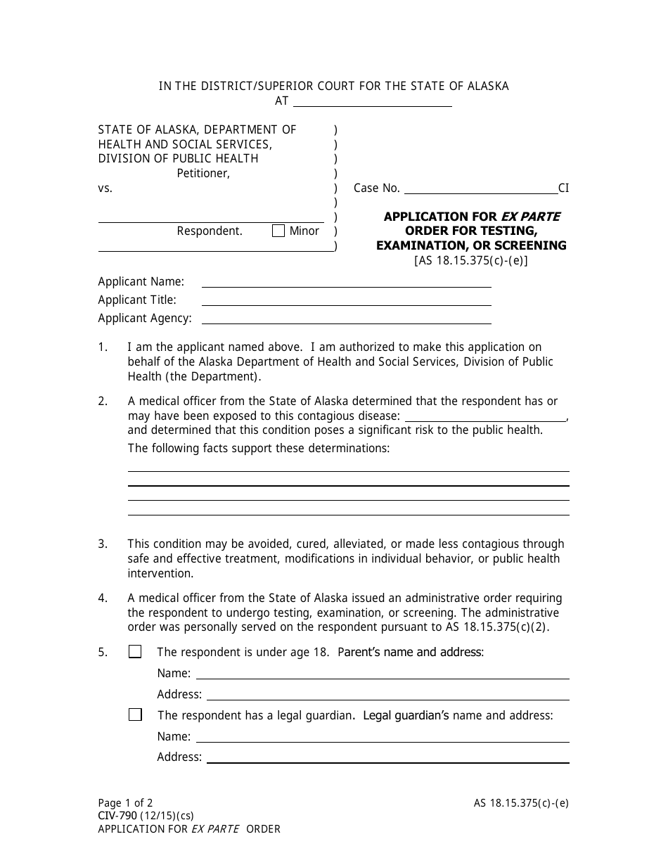 Form Civ-790 - Fill Out, Sign Online And Download Fillable Pdf, Alaska 