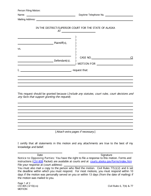 Form CIV-805  Printable Pdf