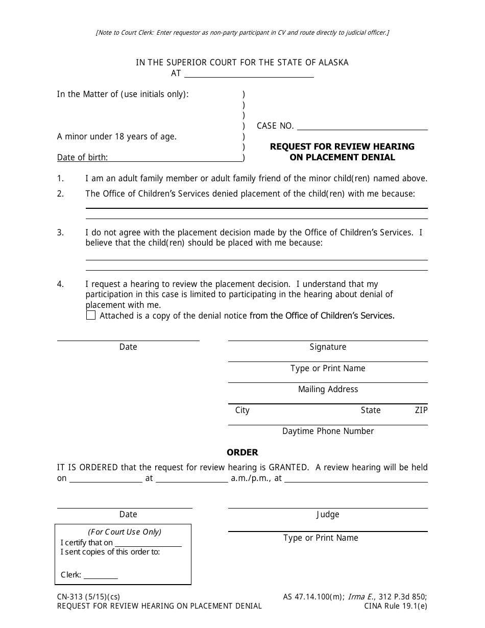 Form CN-313 - Fill Out, Sign Online and Download Fillable PDF, Alaska ...