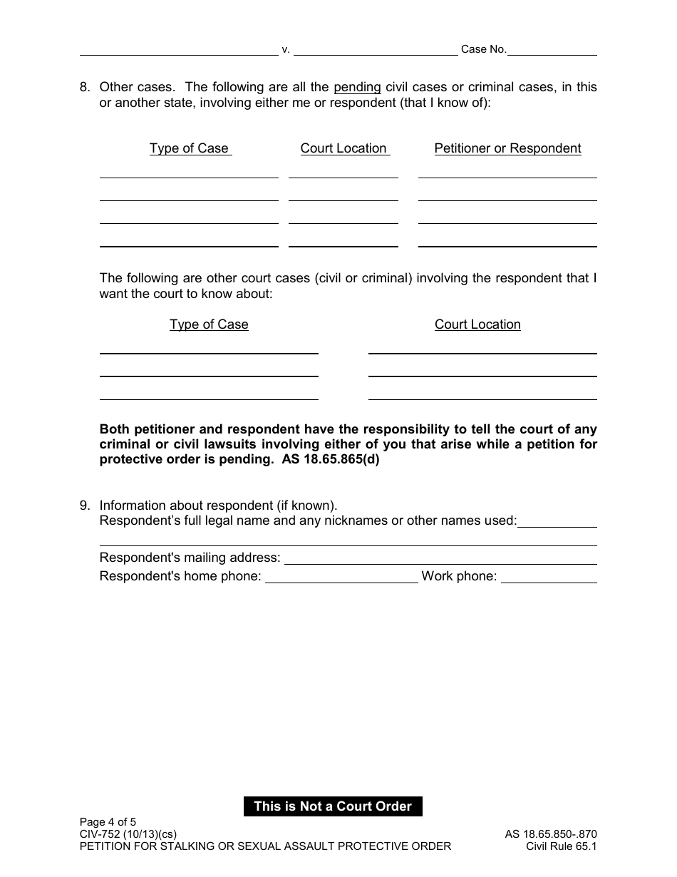 Form CIV-750 Stalking or Sexual Assault Protective Order Packet - Alaska, Page 5