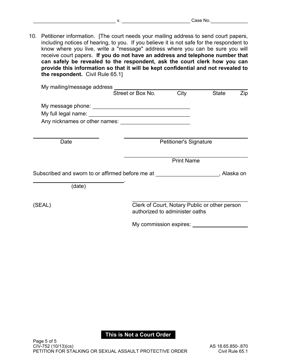 Form CIV-750 Stalking or Sexual Assault Protective Order Packet - Alaska, Page 6