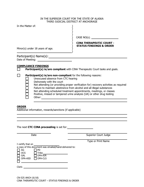 Form CN-525 ANCH Cina Therapeutic Court - Status Findings & Order - Municipality of Anchorage, Alaska