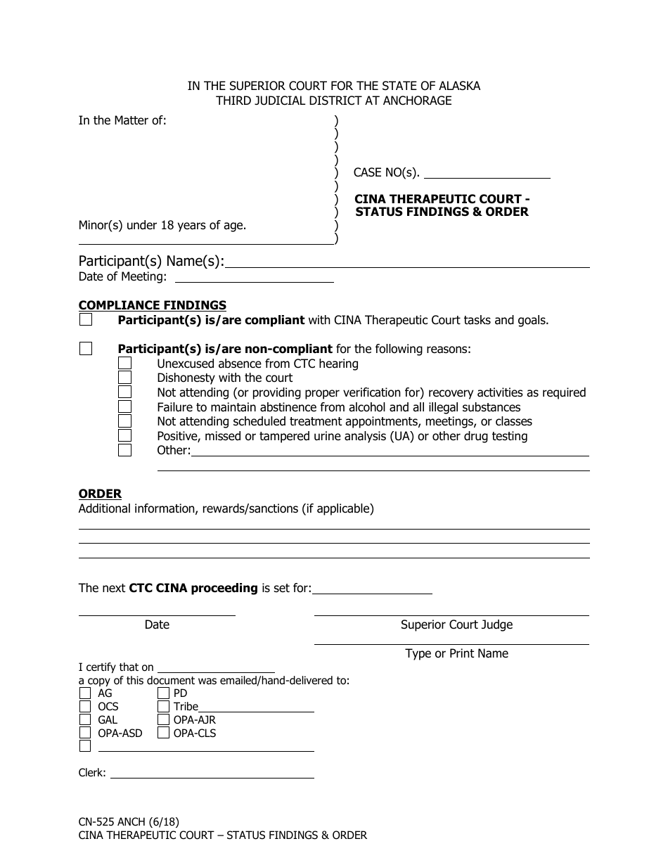 Form CN-525 ANCH Cina Therapeutic Court - Status Findings  Order - Municipality of Anchorage, Alaska, Page 1