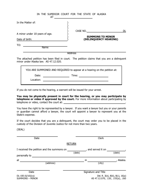 Form DL-100  Printable Pdf