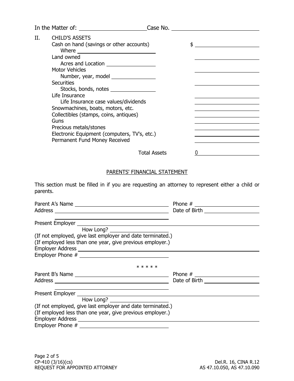 Form CP-410 Request for Appointed Attorney - Alaska, Page 2