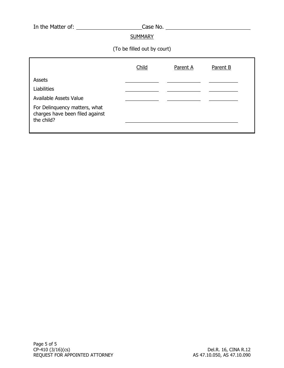 Form CP-410 Request for Appointed Attorney - Alaska, Page 5