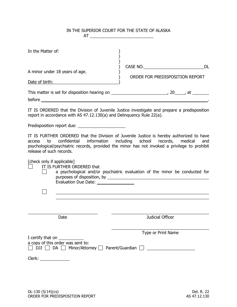 Form DL-130 - Fill Out, Sign Online and Download Fillable PDF, Alaska ...