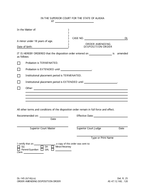 Form DL-145 Order Amending Disposition Order - Alaska