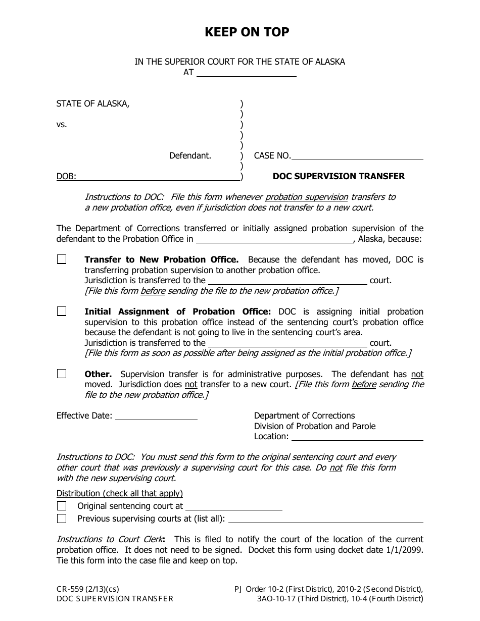 Form CR-559 Doc Supervision Transfer - Alaska, Page 1