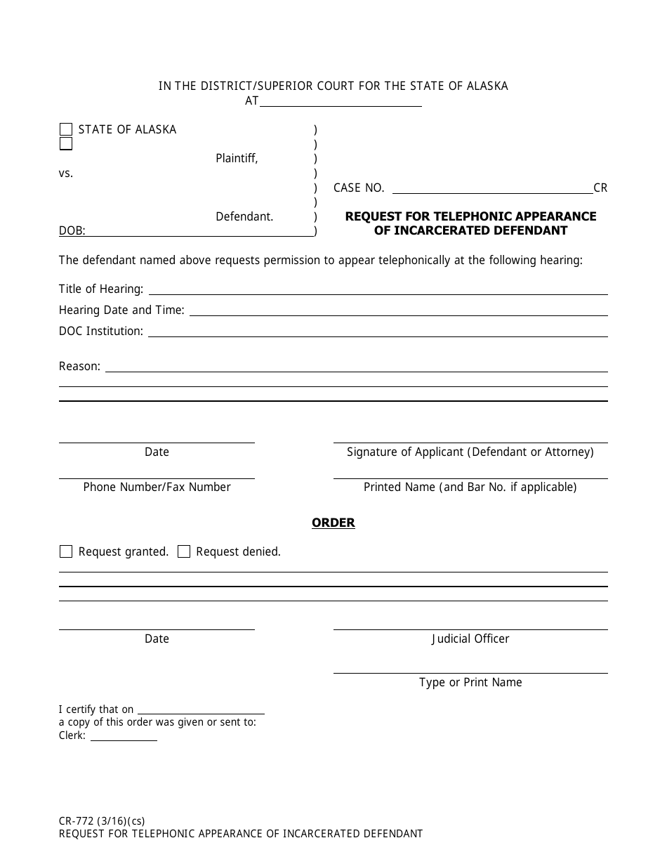 Form CR-772 - Fill Out, Sign Online and Download Fillable PDF, Alaska ...