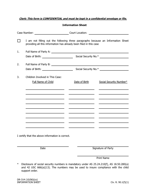 Form DR-.314 Information Sheet - Alaska