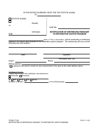 Form CR-820 &quot;Notification of Sentencing Pursuant to Restorative Justice Program&quot; - Alaska