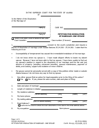 Form DR-200 &quot;Petition for Dissolution of Marriage - One Spouse&quot; - Alaska