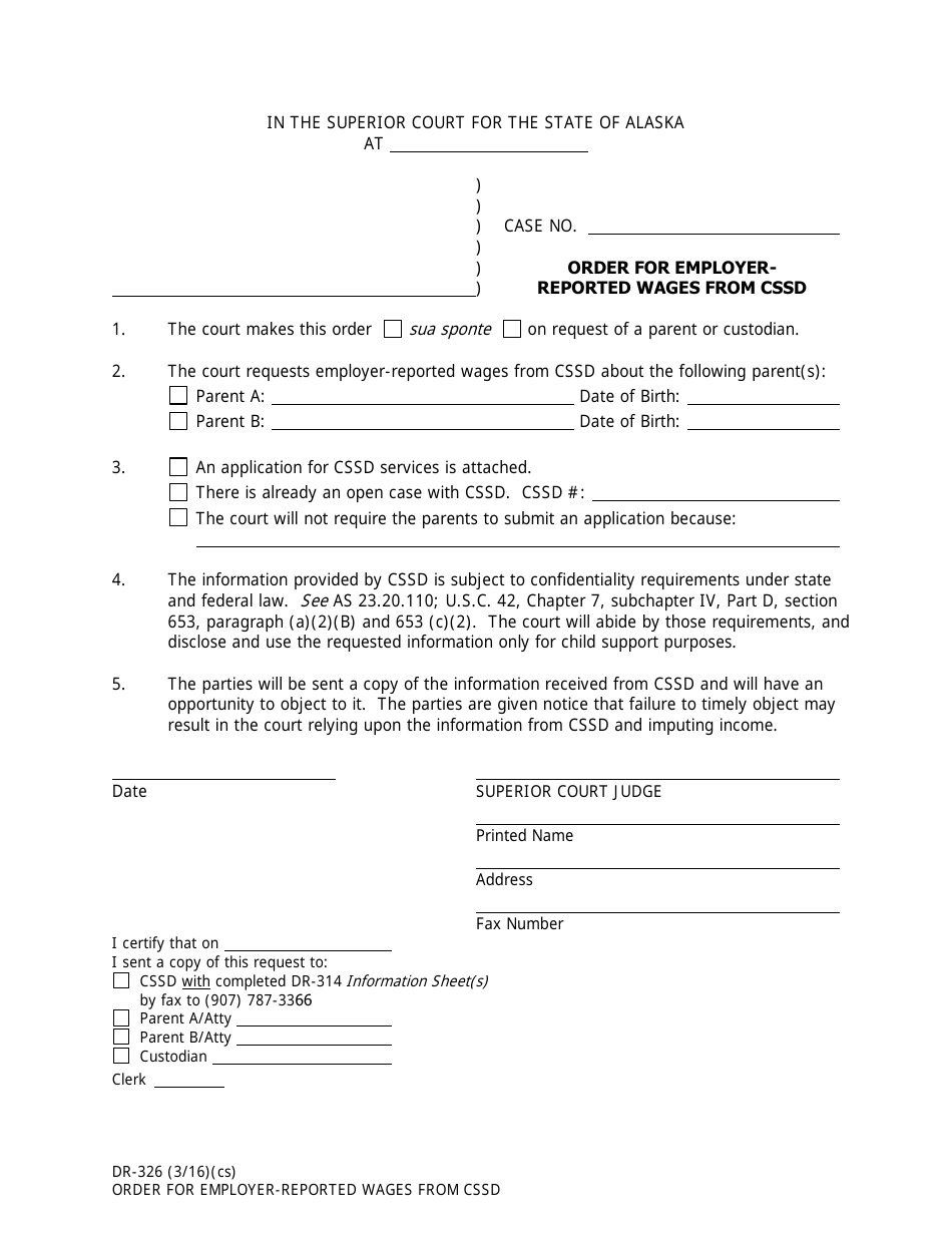 Form DR-326 - Fill Out, Sign Online and Download Fillable PDF, Alaska ...