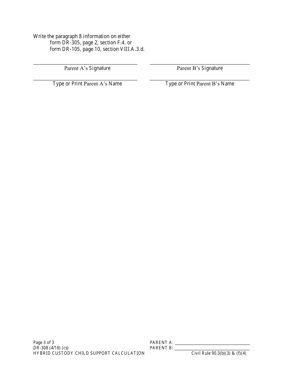 Form DR-308 Hybrid Custody Child Support Calculation - Alaska, Page 3