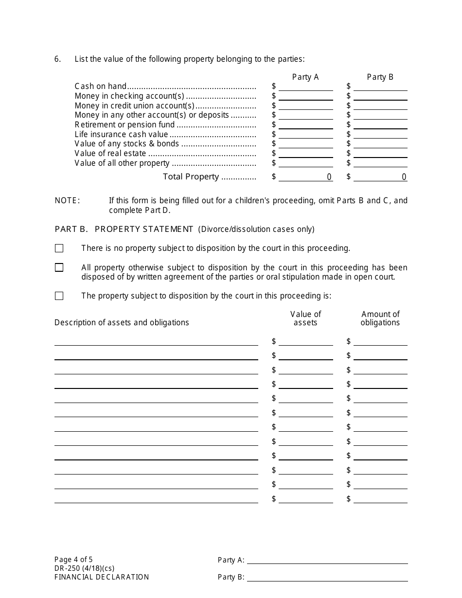 Form DR-250 Financial Declaration - Alaska, Page 4