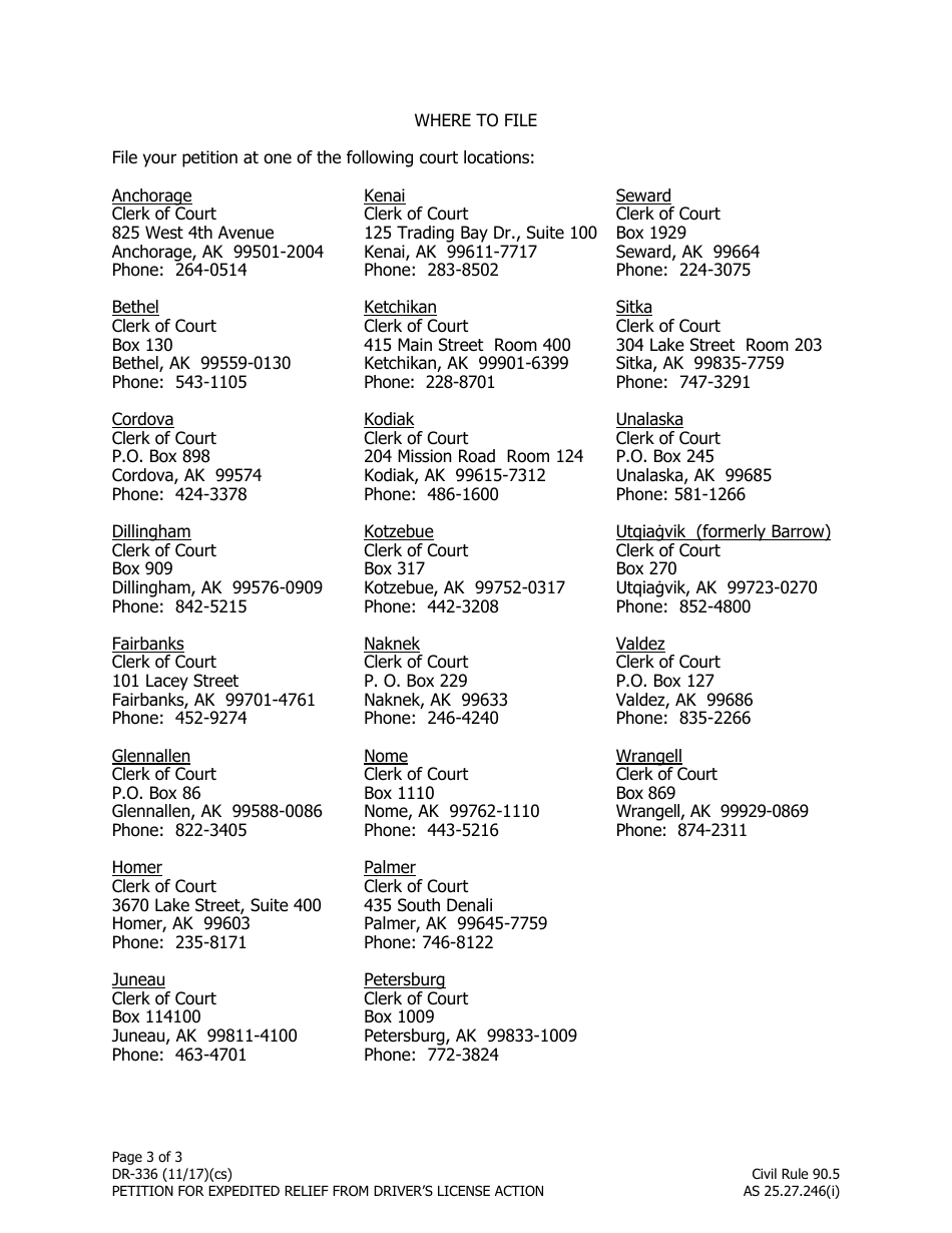 Form DR-336 Petition for Expedited Relief From Drivers License Action - Alaska, Page 3