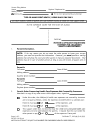 Document preview: Form DR-352 Motion & Affidavit Requesting Payment for Children's Health Care Expenses - Alaska