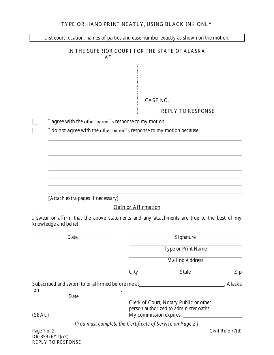 Form DR-359 - Fill Out, Sign Online and Download Fillable PDF, Alaska ...