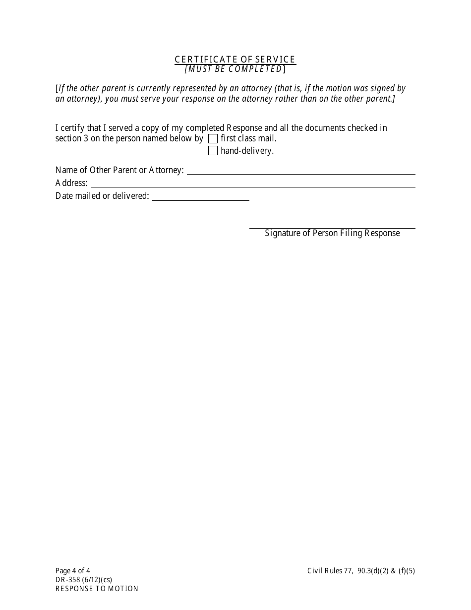 Form DR-358 Response to Motion for Payment of Childrens Health Care Expenses - Alaska, Page 4