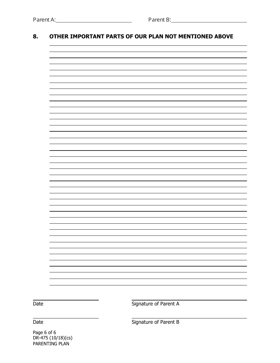 Form DR-475 Parenting Plan - Alaska, Page 6