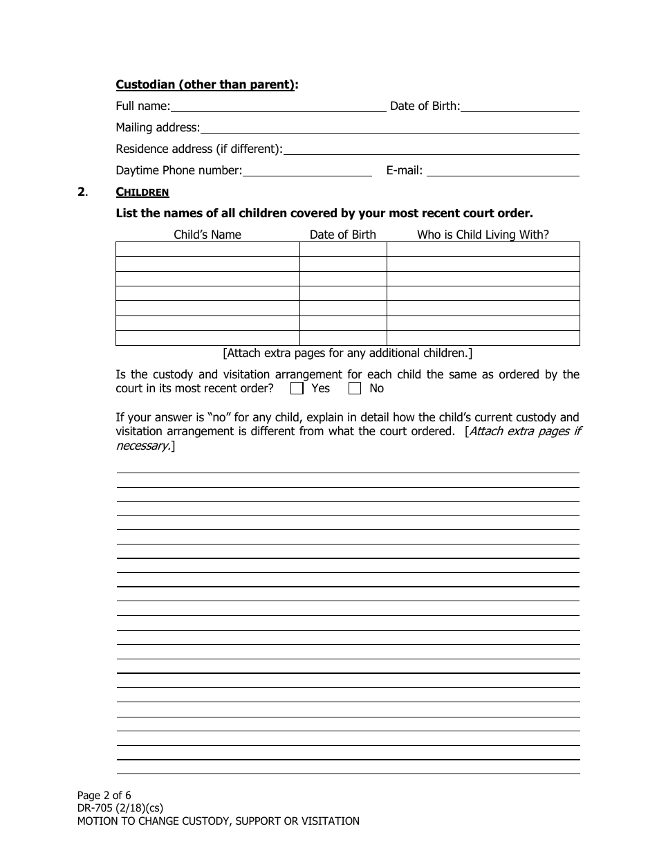 Form DR-705 Motion to Change Custody, Support or Visitation - Alaska, Page 2