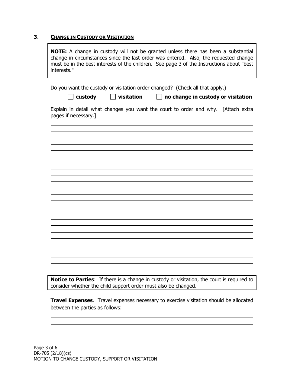 Form DR-705 Motion to Change Custody, Support or Visitation - Alaska, Page 3