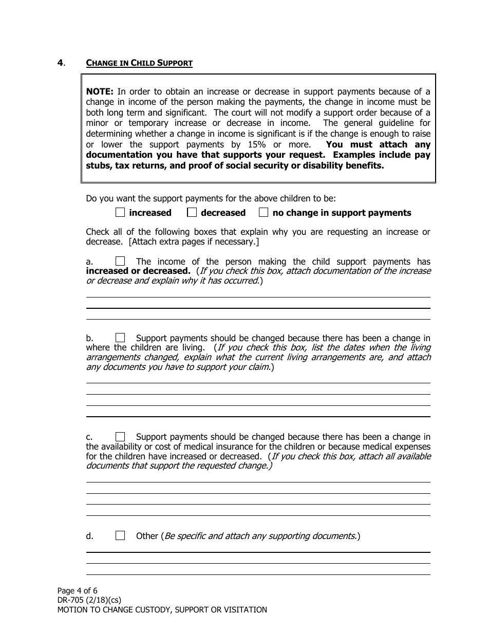 Form DR-705 Motion to Change Custody, Support or Visitation - Alaska, Page 4