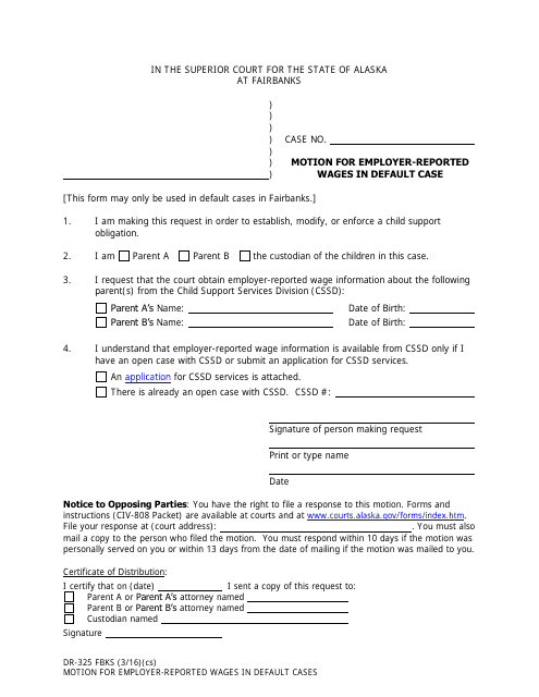 Form DR-325 FBKS Motion for Employer-Reported Wages in Default Cases - CITY OF FAIRBANKS, Alaska