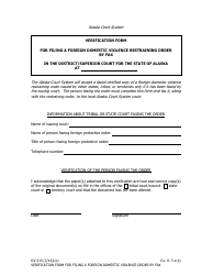 Document preview: Form DV-215 Verification Form for Filing a Foreign Domestic Violence Restraining Order by Fax - Alaska