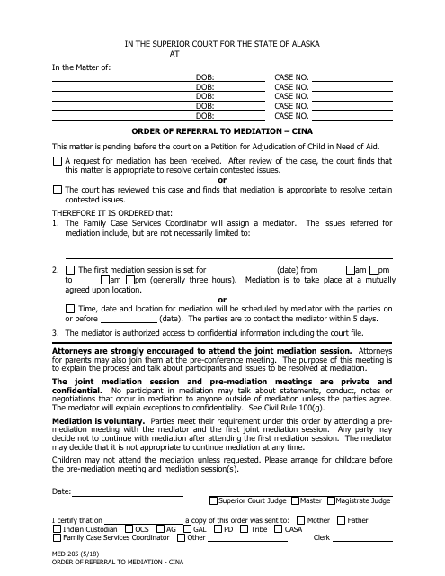 Form MED-205 Order of Referral to Mediation - Cina - Alaska