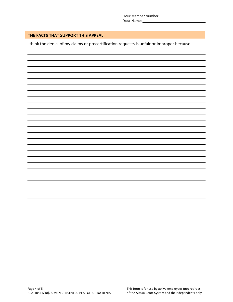 Form HCA-105 Appeal of Health Claim or Precertification Denial by Aetna - Alaska, Page 4