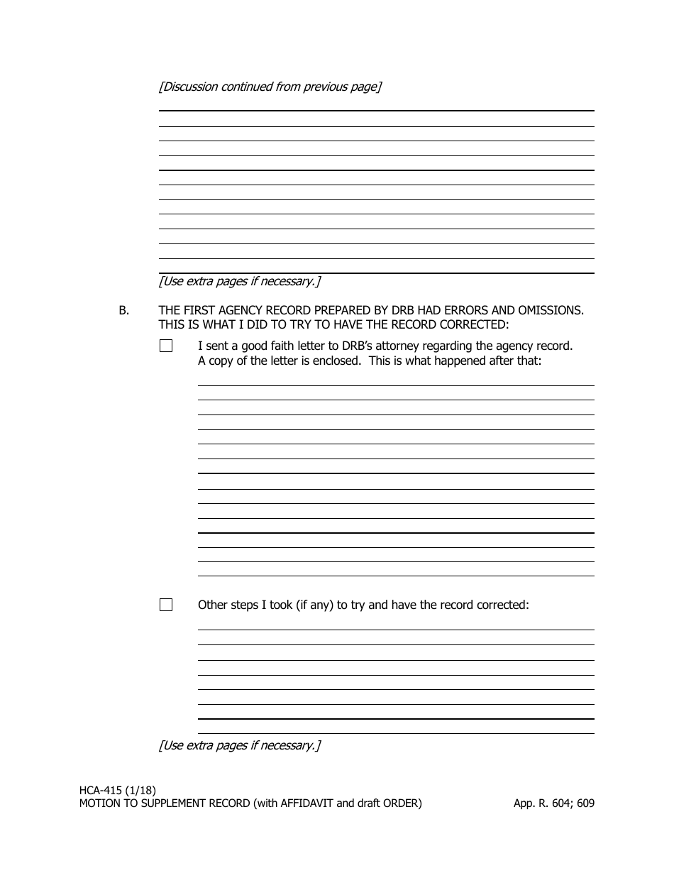 Form HCA-415 Motion to Supplement the Record or Alternatively Motion for Partial New (De Novo) Review (With Affidavit and Draft Order) - Alaska, Page 3