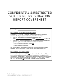 Document preview: Form MC-301 Screening Investigation Report Coversheet - Alaska