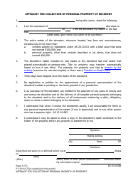 Form P-110 Affidavit for Collection of Personal Property of Decedent - Alaska