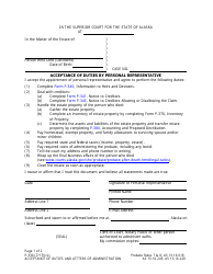 Document preview: Form P-336 Acceptance of Duties and Letters of Administration - Alaska