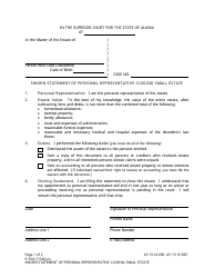 Form P-350 Sworn Statement of Personal Representative Closing Small Estate - Alaska