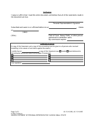 Form P-350 Sworn Statement of Personal Representative Closing Small Estate - Alaska, Page 2