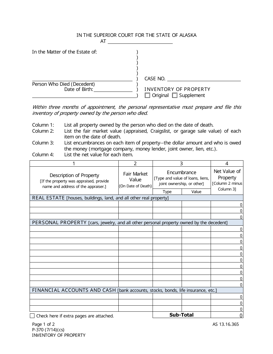 Form P-370 Inventory of Property - Alaska, Page 1