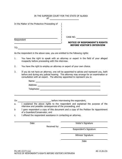 Form PG-105 Notice of Respondent's Rights Before Visitor's Interview - Alaska