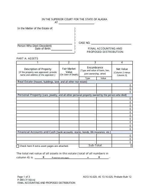 Form P-380 Final Accounting and Proposed Distribution - Alaska