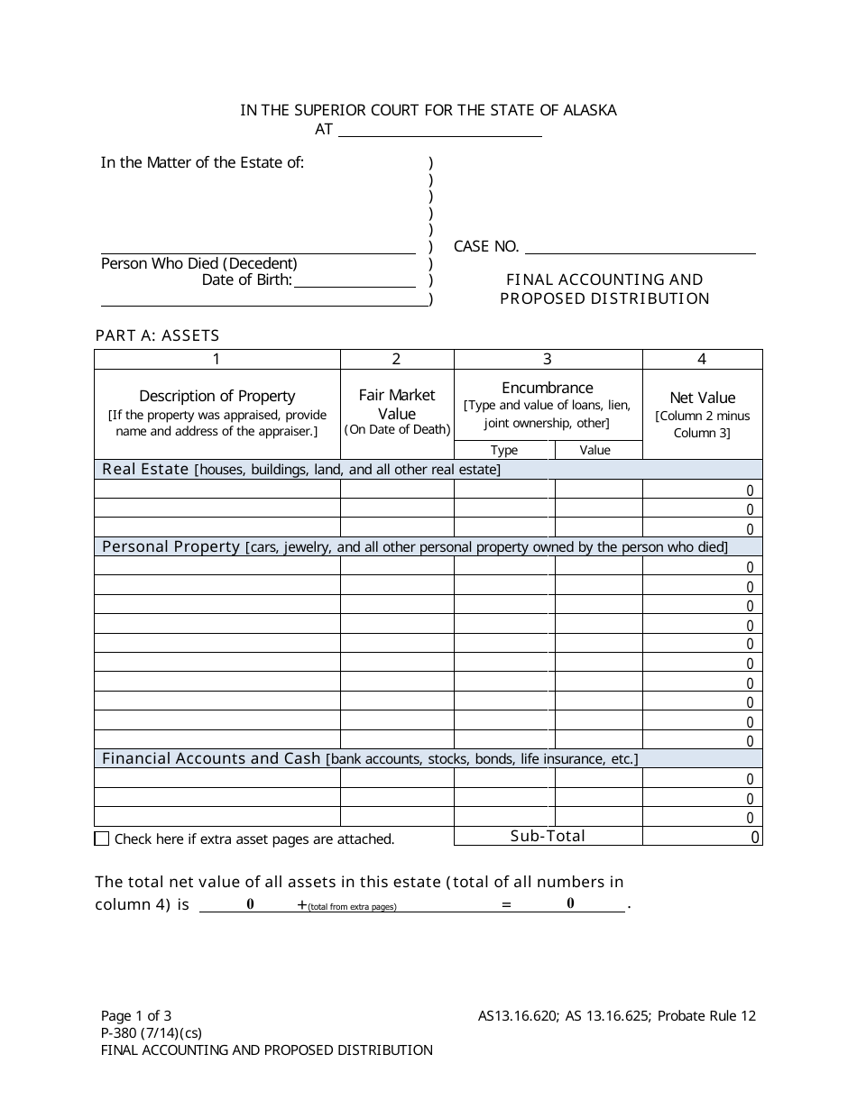 Form P-380 Final Accounting and Proposed Distribution - Alaska, Page 1