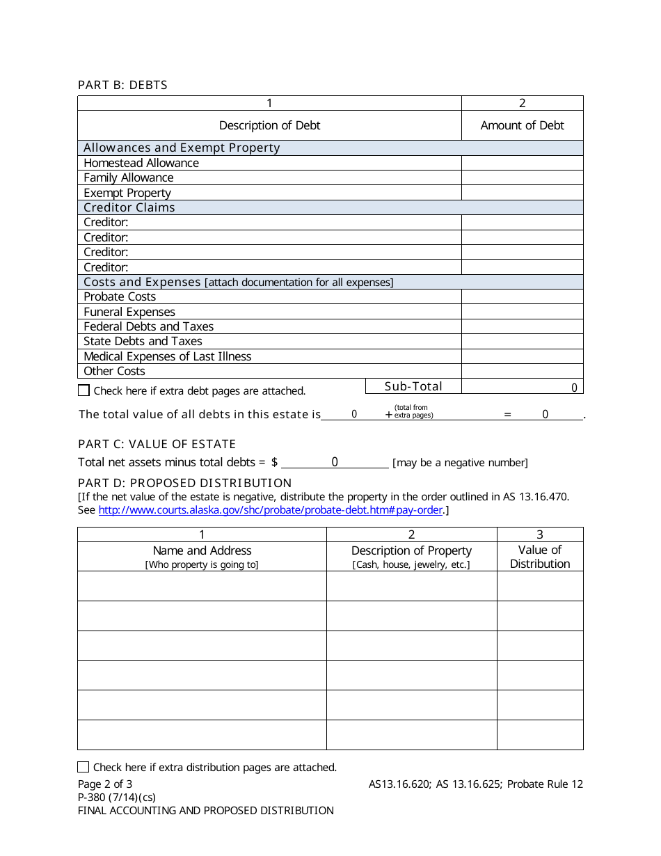 Form P-380 Final Accounting and Proposed Distribution - Alaska, Page 2