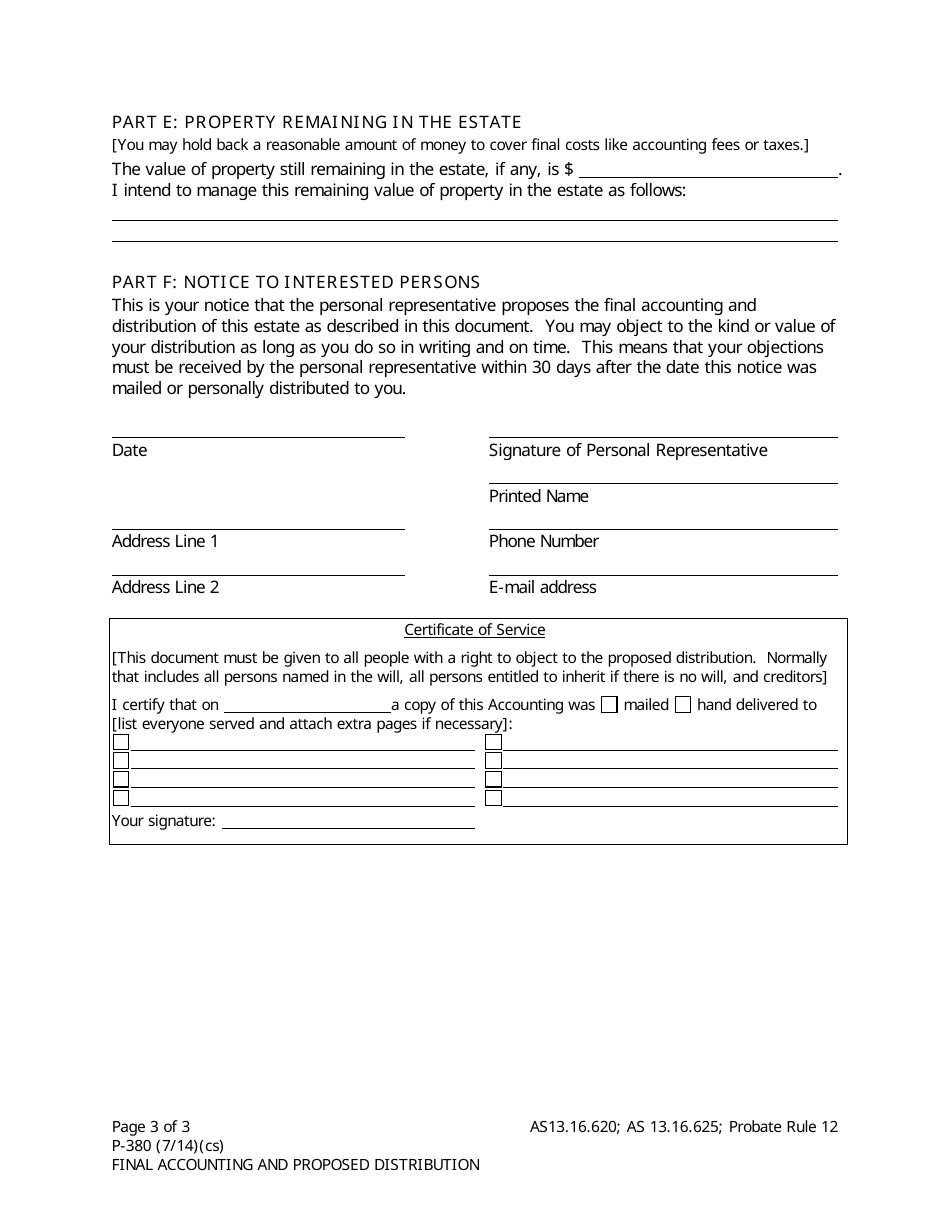 Form P-380 Final Accounting and Proposed Distribution - Alaska, Page 3