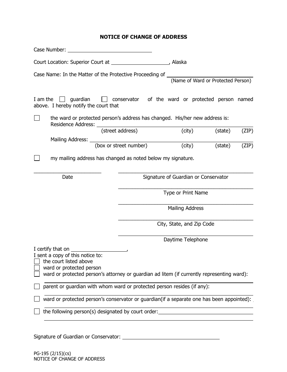 Form PG-195 Notice of Change of Address - Alaska, Page 1