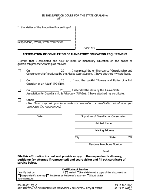 Form PG-102 Affirmation of Completion of Mandatory Education Requirement - Alaska